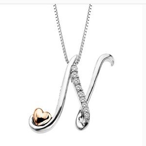 Diamond sterling silver rose gold necklace initial N Helzberg